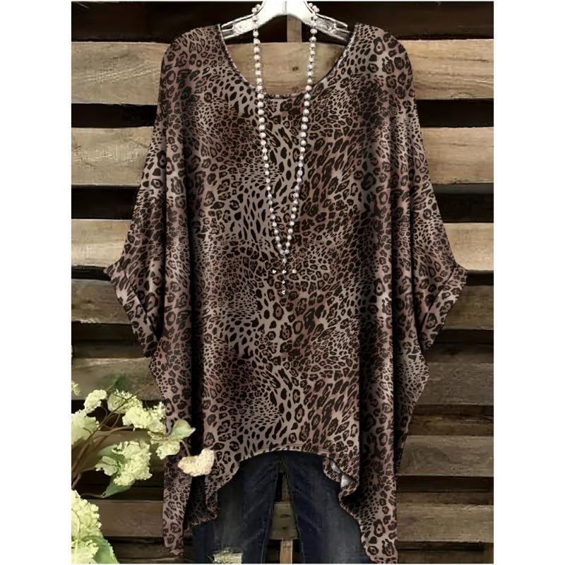 Camiseta de Mujer Moda Leopardo Impresión 3D Tops Verano Sexy Cuello Redondo Manga Corta Camiseta Calle Casual Holgada Ropa de Mujer