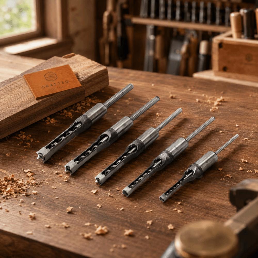 5pcs 1/4-1/2 Inch Sizes Square Hole Drill Bit High Hardness Steel Sharp Cutting Edge Mortising Chisel Set 6.4-12.7mm Sizes
