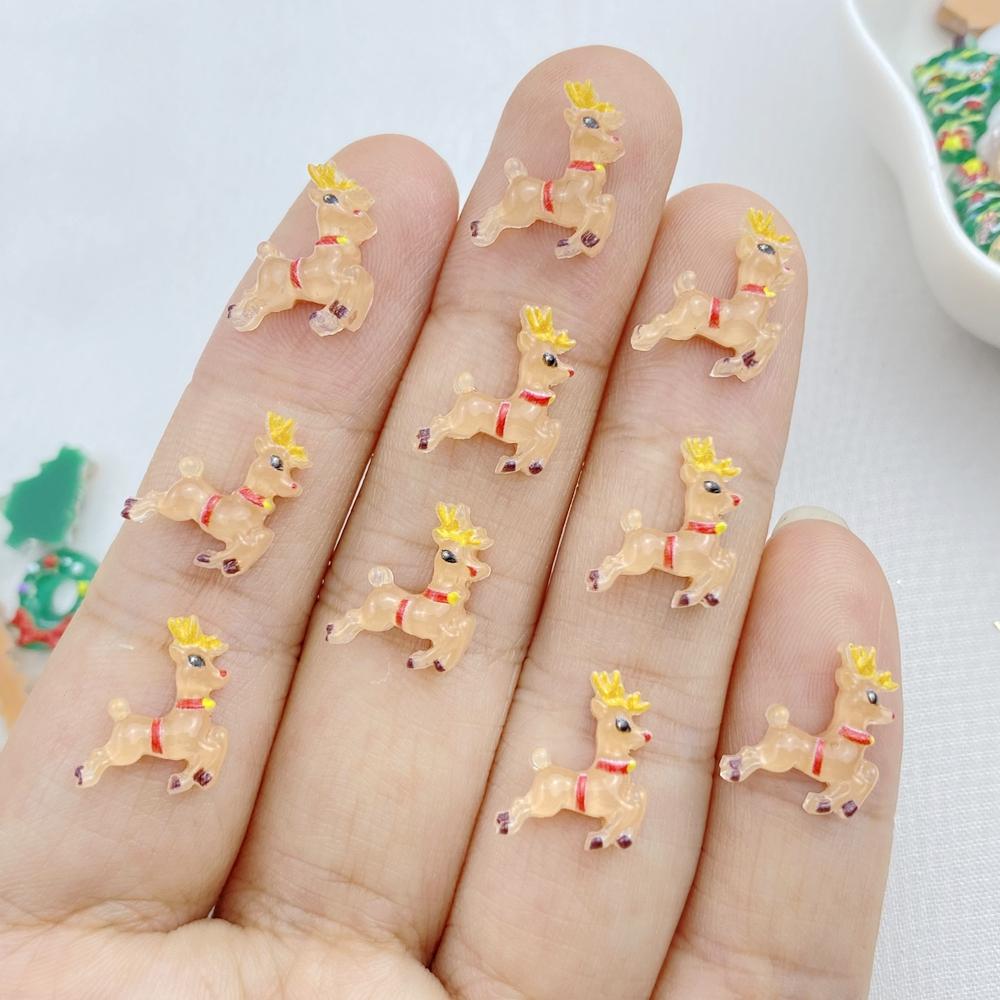 50Pcs New Cute Resin Small Santa Claus, Snowman, Tree Series Flat Back Ornament Jewelry Making Manicure Hairwear Accessories