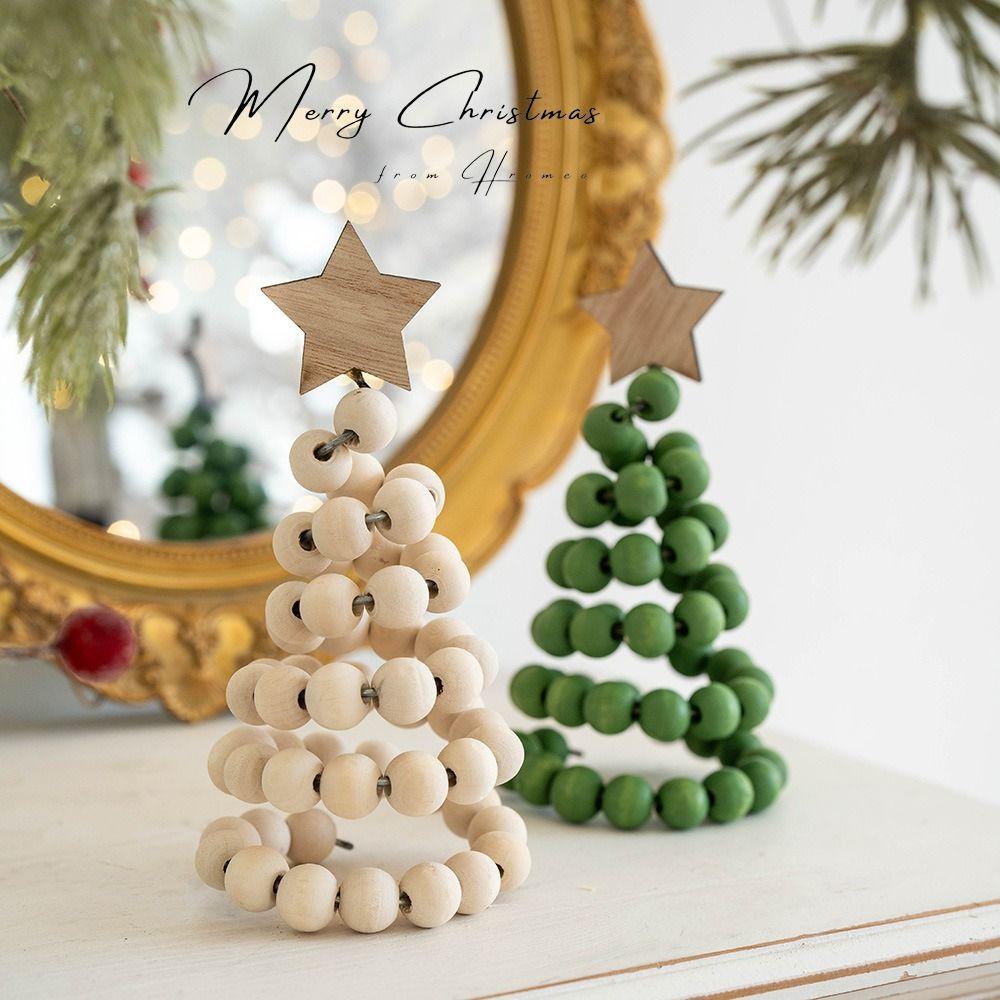 Wooden Christmas Tree Ornaments Vintage Style 5 Colors Wooden Beads Decoration Artificial Christmas Tree Beaded Christmas Tree