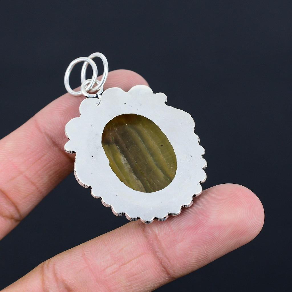 Natural Multi Fluorite Gemstone Pendant Yellow 925 Sterling Silver Jewelry