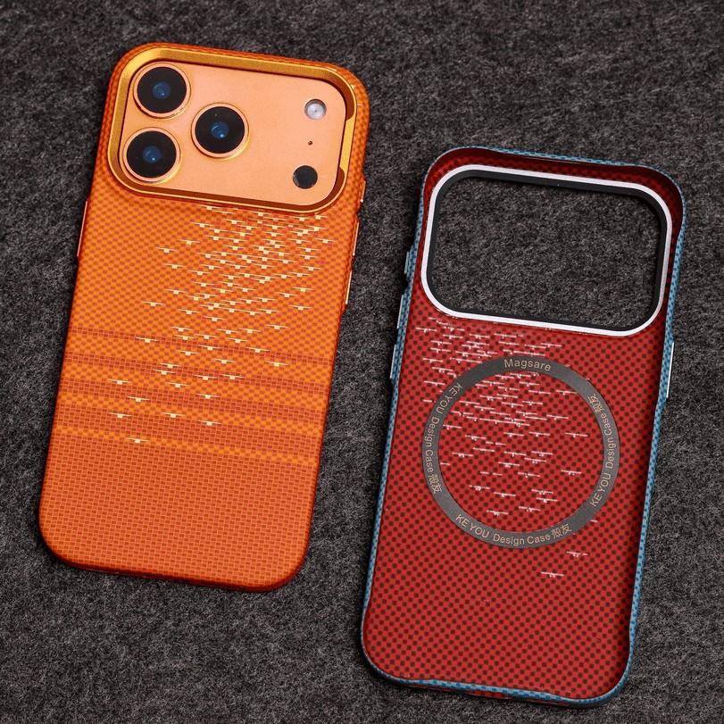 Floating light wave for iPhone17PROMAX embossed Kevlar magnetic mobile phone case Apple 16 premium sense