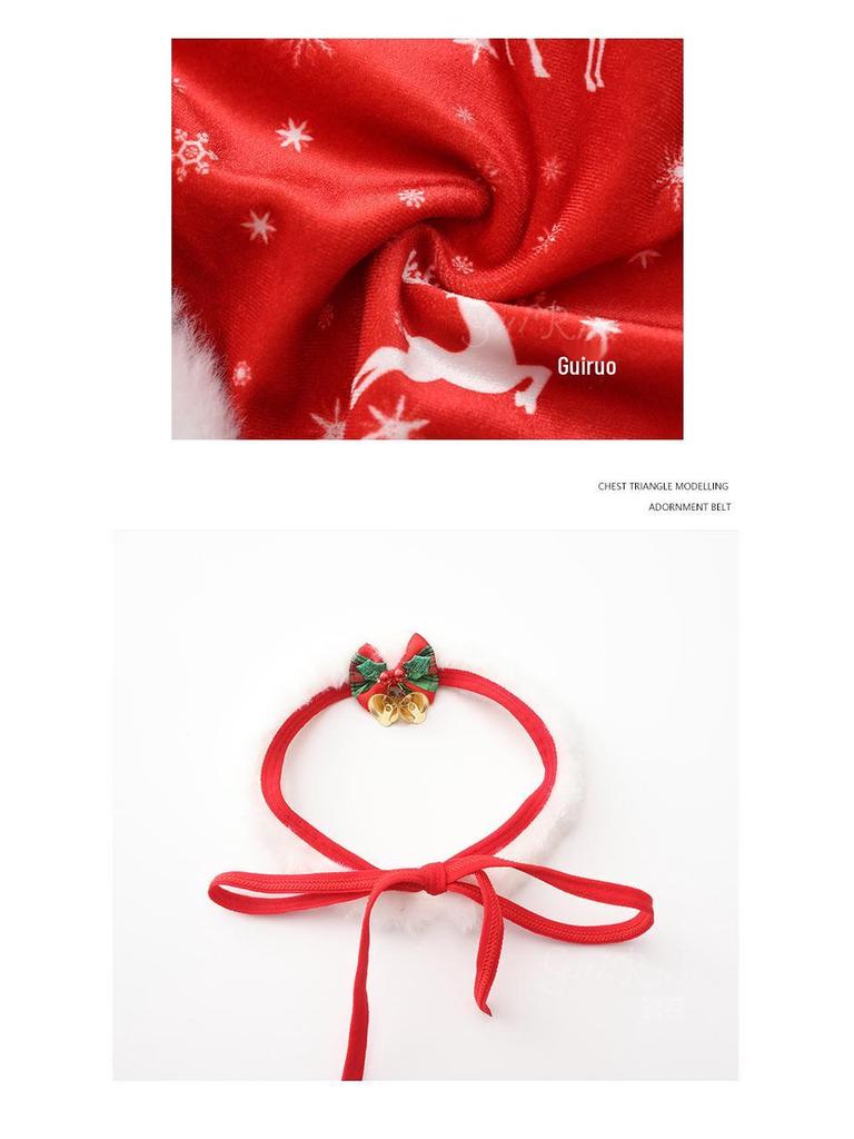 Velvet Bow Christmas Lingerie Bodysuit Set with Deep V Neck