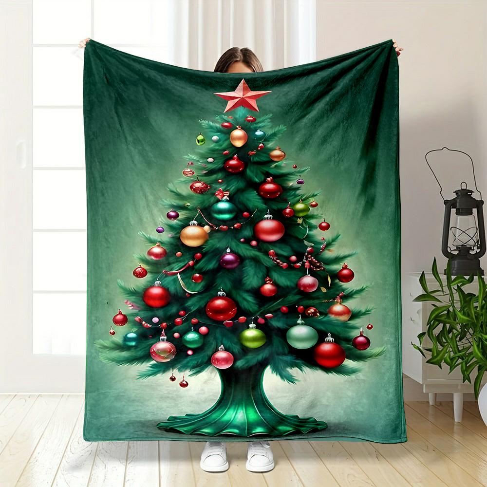 Christmas Tree with Colorful Ornaments Patterned flannel blanket perfect for the bedroom living room, sofa, or a little nap