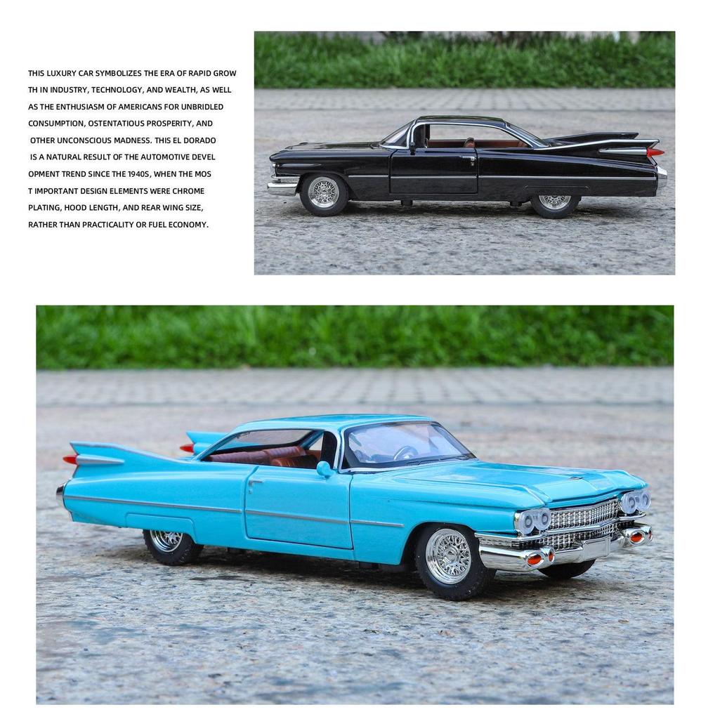 Boxed 1:32 Retro Cadillac Rocket Alloy Car Model with Sound & Light, Pull-back Toy Ornament.