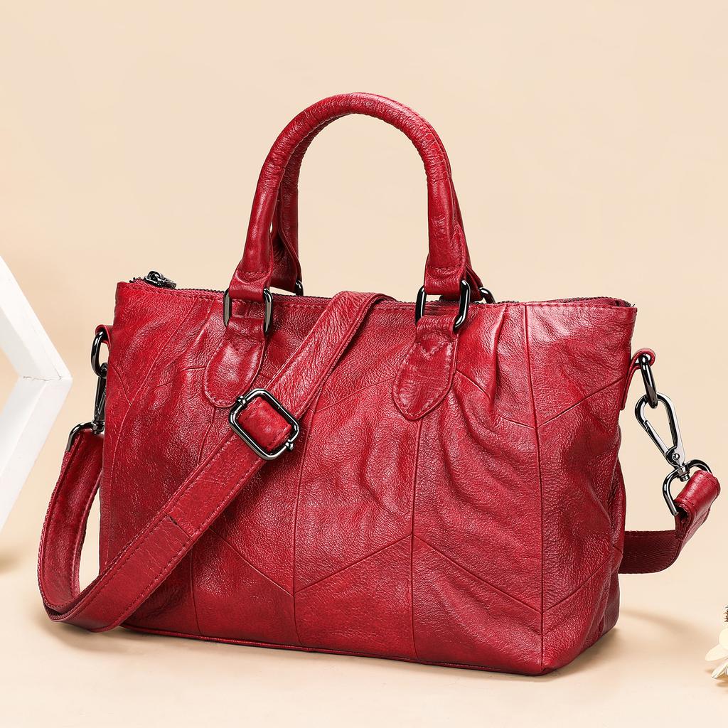 Women's Genuine Leather Handbags Large Casual Totes Luxury Brand Design Purses Lady Shoulder Crossbody Bags Solid Color Hand Bag
