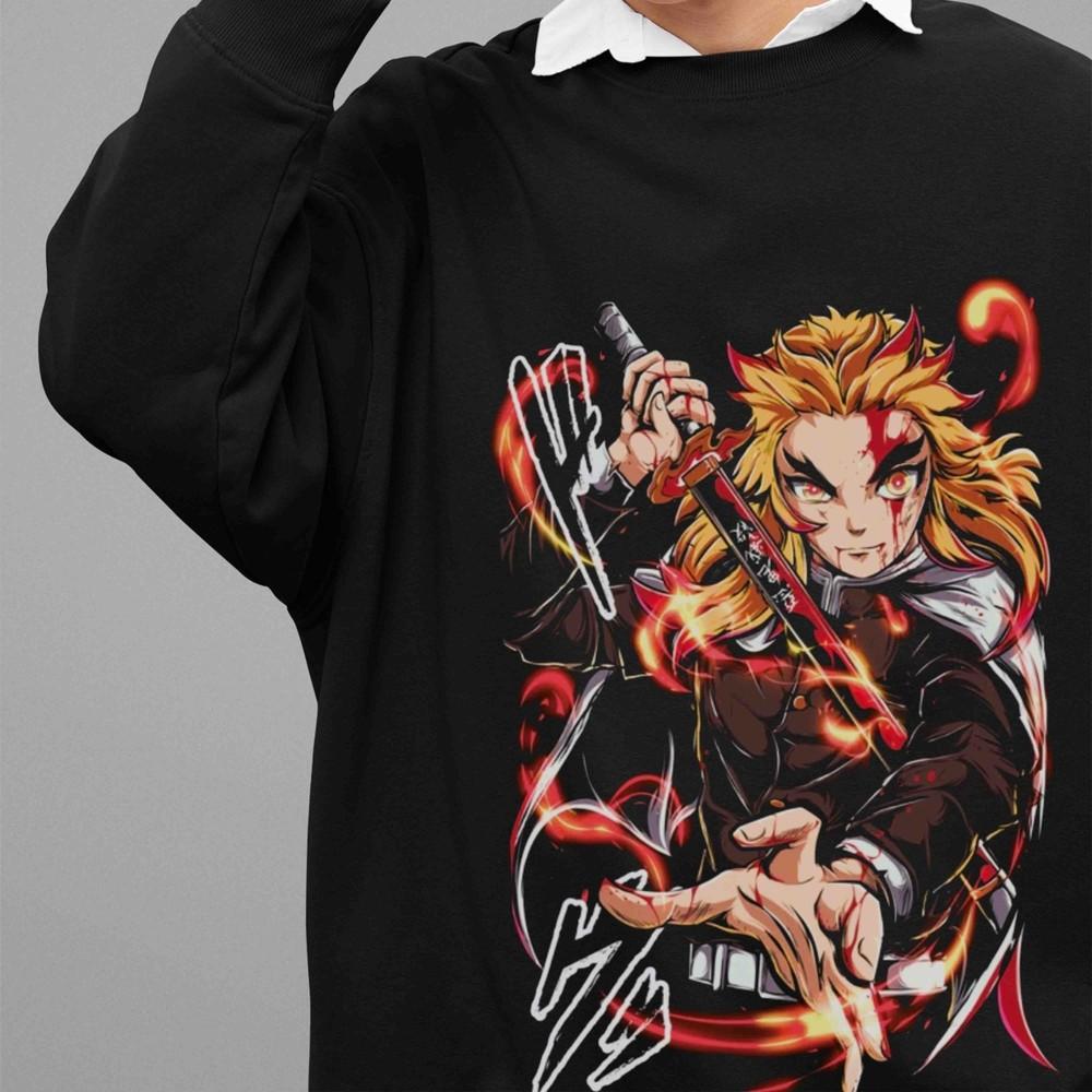 

Demon Slayer Sweatshirt Rengoku Kyojuro Sweater Kimetsu No Yaiba Unisex Pullover 4XL