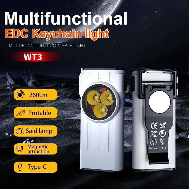 LED Pocket Light Flashlight Keychain Torch Type-C Rechargeable Lightweight Work Lamp with Magnet for Camping Hiking Emergency