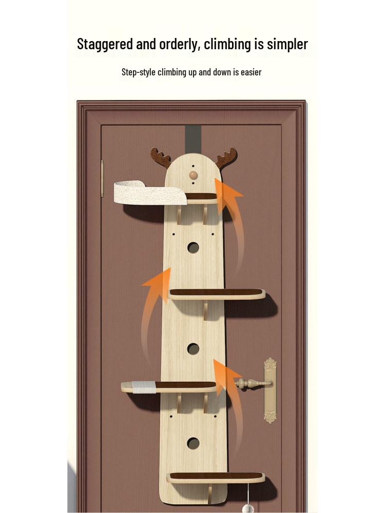 Door-Mounted Cat Tree & Hammock: Space-Saving Solid Wood Climbing Platform & Bed for Cats