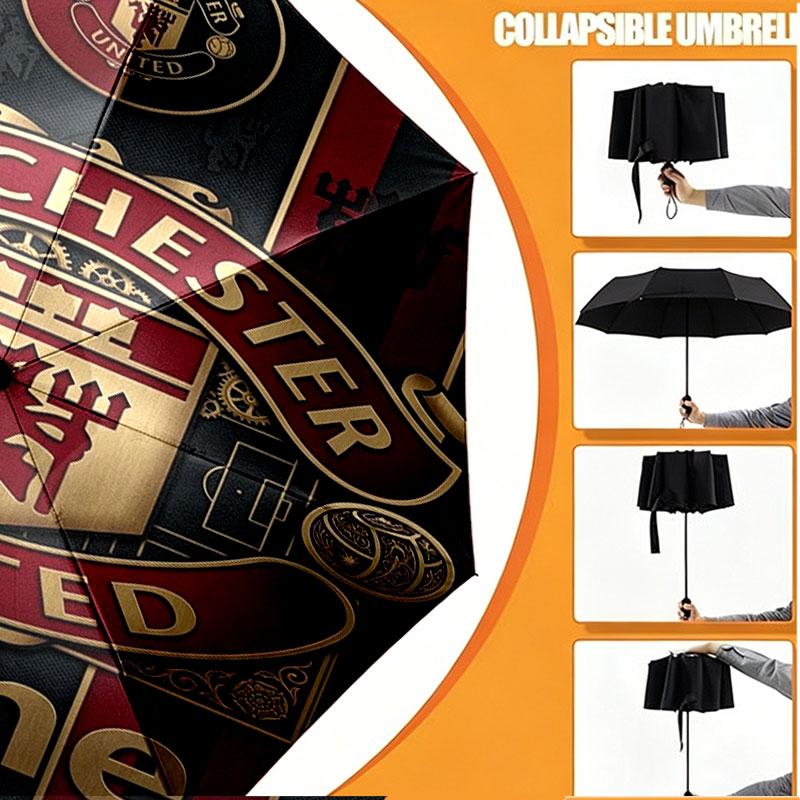 Custom Name Personalized Manchester United Print Umbrella, Auto Open Close, 8‑Rib Sturdy Frame, Commute Camping Hiking Use, Birthday Gift