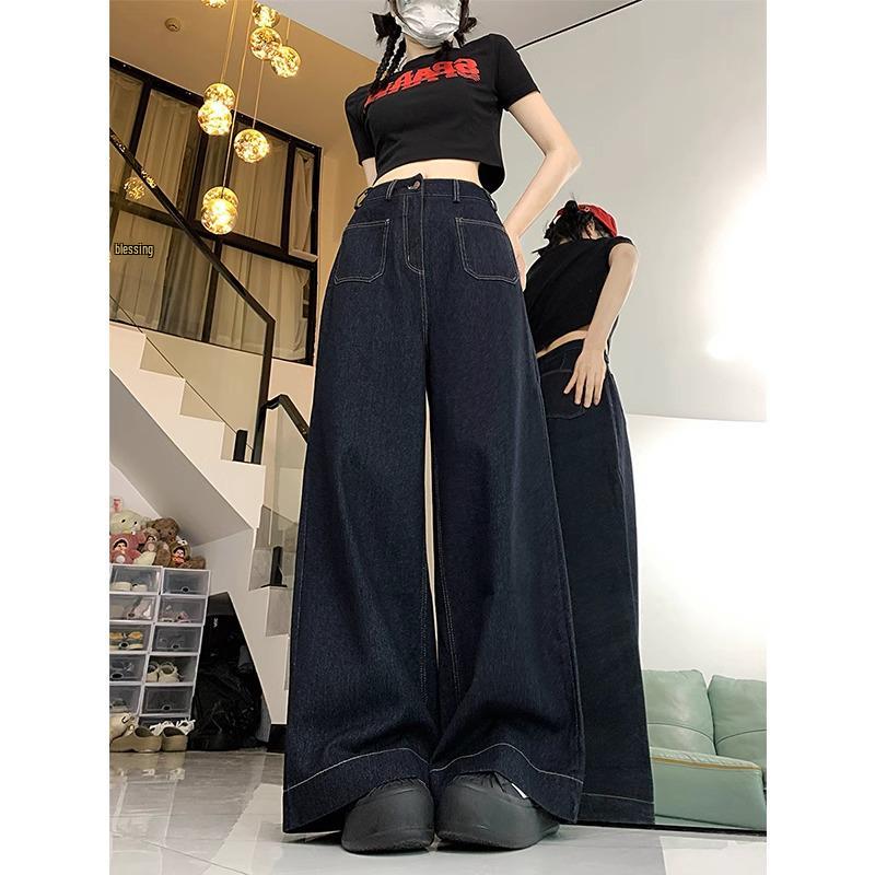 

Женские ретро черные джинсы с высокой посадкой, весна/осень 2025, облегающие, свободные, прямые, широкие от бедра, длиной в пол. Large чёрный