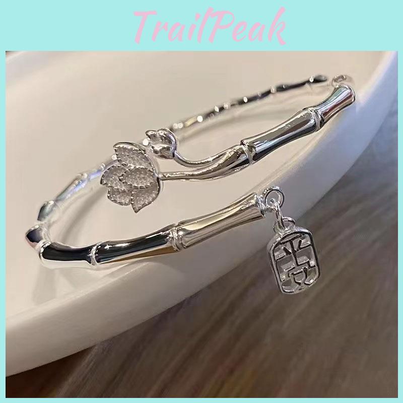 Exquisites Armband im neuen chinesischen Stil mit Lotus und Bambus, elegantes Legierungsarmband für Frauen