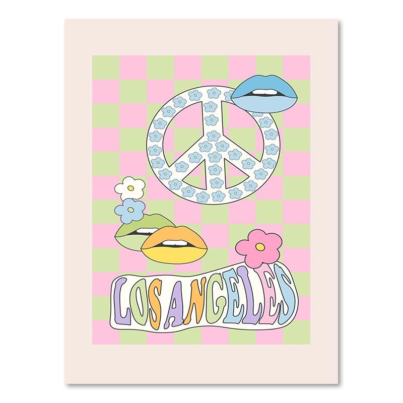 Retro Lippen Galerie Wanddrucke Trendige Sonnenuntergang Bunte Bilder Boho Rosa Ästhetik Ausgefallenes Leinwandgemälde für Wohnheim Teenagerzimmer Dekor