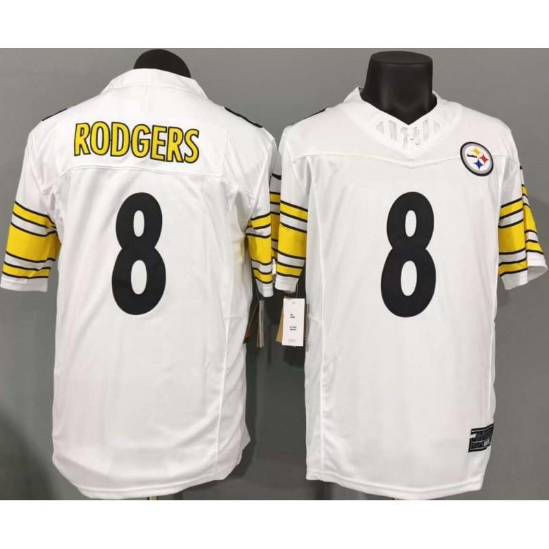 Pittsburgh Steelers 8 Camiseta Blanca para Hombre de Manga Corta Uniforme de Fútbol Estilo Rodgers Tercera Generación