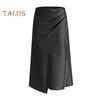 High-Waist Women Skirt Solid Color All-Match Style Pleated Skirt Slimming Design Slit Design Zipper Hip Wrapped Midi Skirt