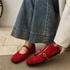 Red retro square head inner height increase shallow mouth flat-soled single shoes women's summer 2025 new skirt soft-soled Mary Jane shoes