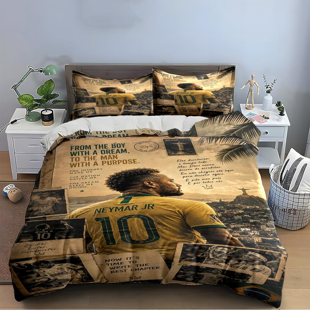 Neymar Jr Set Biancheria da Letto Calcio Copripiumino Federe Decorazioni per la Casa (1 * Copripiumino 2 * Federe, senza piumino)