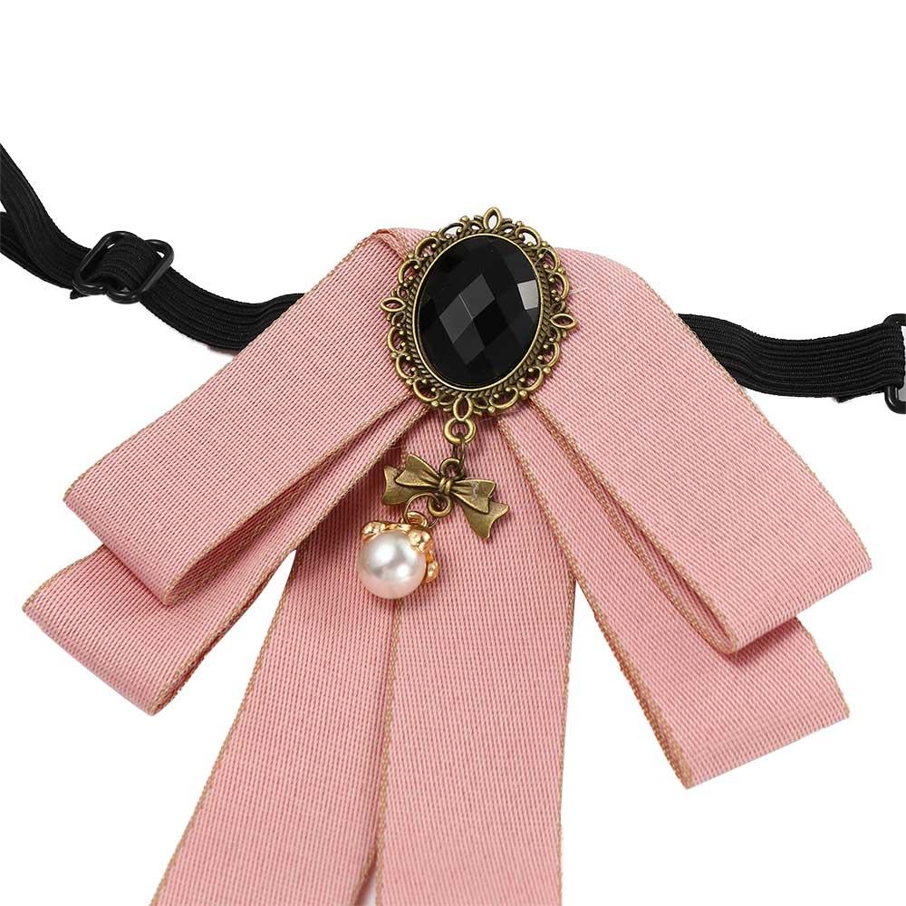 Girls Lady Tassel Jewelry Pearl Diamod Brooch Collar Pin Cravat Bow Tie