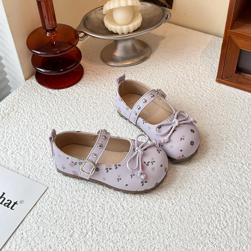Girls Sweet Floral Small Leather Shoes 2025 Spring and Autumn New Baby Girl Bow Foreign Style Princess Shoes Children's Single Shoes