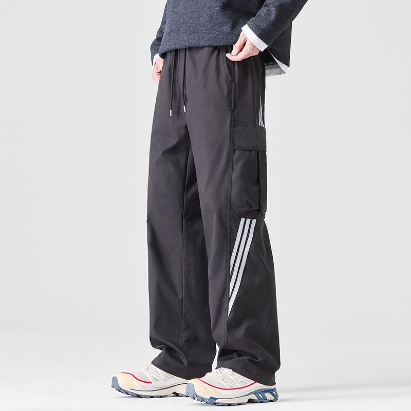 American Retro Trendy Brand Side Striped Overalls Men's Trend Loose Wide-leg Straight Drawstring Sports Casual Pants
