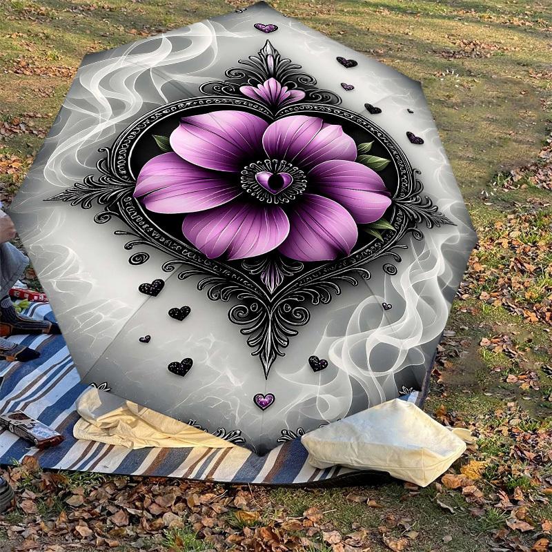 1PC Floral Heart Umbrella-8-Rib Reinforced Portable Folding Travel Suitable for All Seasons Outdoor Daily Use-H0318