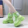 Fashion 7CM Green Punk Chunky Platform Motorcycle Boots Women Autumn Winter Gothic Shoes Woman Thick Bottom Lace Up Ankle Botas Mujer