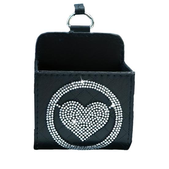 Car Faux Leather Car Storage Box Shiny Luxury Love Heart Rhinestone SUV Truck Auto Air Vent Hanging Organizer Bag Phone Keys Pouch