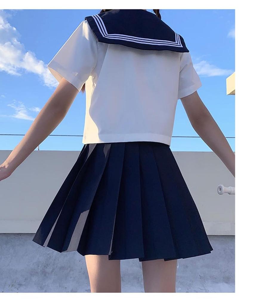 White Short Sleeve Sailor Uniform Set for Men and Plus JK Includes Tie and Mini for School Cultural and Photo Shoots [Somnvs258] Three-Piece Women,
