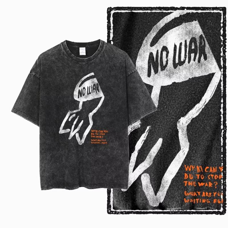 Anti War Peace No War Vintage Graphic Washed Distressed Big Size Cotton Men's T-Shirt
