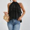 Women Tops Halter Neck Sleeveless Solid Color Pullover Tops Multi Layer Ruffle Hem Commuting Style Short Tops