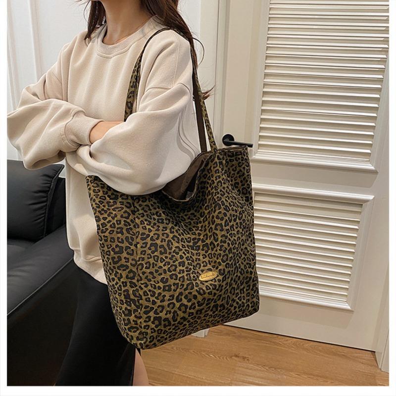 Bolso de Lona de Estampado de Leopardo Doble Cara, Bolso de Hombro, Bolso de Mano de Gran Capacidad, Bolso Tote de Gran Capacidad