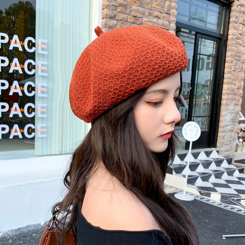 Summer Women's Beret Breathable Knitted Painter's Hat Korean Edition Versatile Casual Spring Autumn Pumpkin Hat