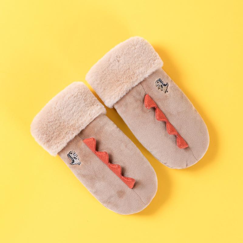 Warme Dinosaurier-Kinderhandschuhe, Wildleder-Cartoon-Kinderhandschuhe Großhandel, verdickte Fleece-Fäustlinge