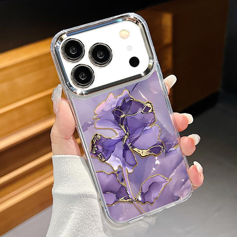

Plating Lens Frame Case For iPhone 17 Pro Max Sandstone Marble Pattern Clear Soft Cover For iPhone 16 15 14 13 Pro Max 11 16E 17E iPhone 16E/17E прозрачный