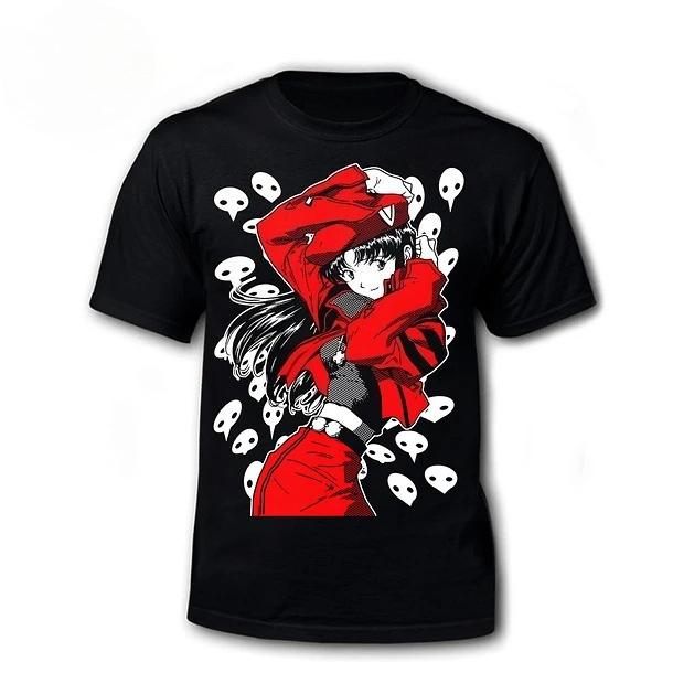 Summer  Men 100% Cotton Streetwear Kawai Anime Black Print Tshirt Retro HighStreet Clothing Casaul Loose Top Unseix Clothing TOP