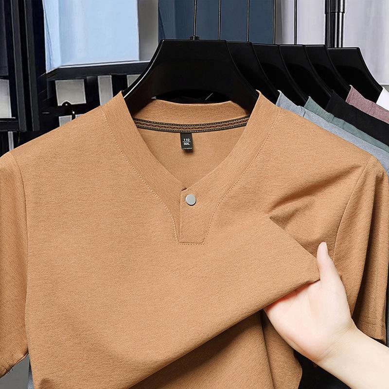 

Cross-border Trendy Men s V-neck Short Sleeve T-shirt - Summer 2025 Fashion XL коричневый