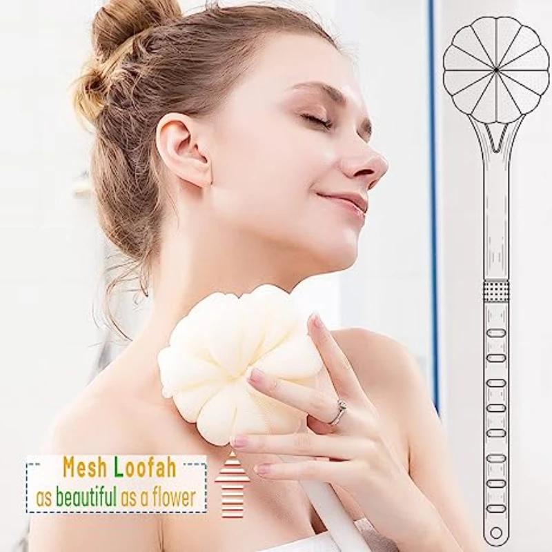 1Pc Double Side Long Handle Bath Brush Soft Hair Massage Bath Ball Powerful Back Rub Back Rub Mud Bath Brush Body Scrub