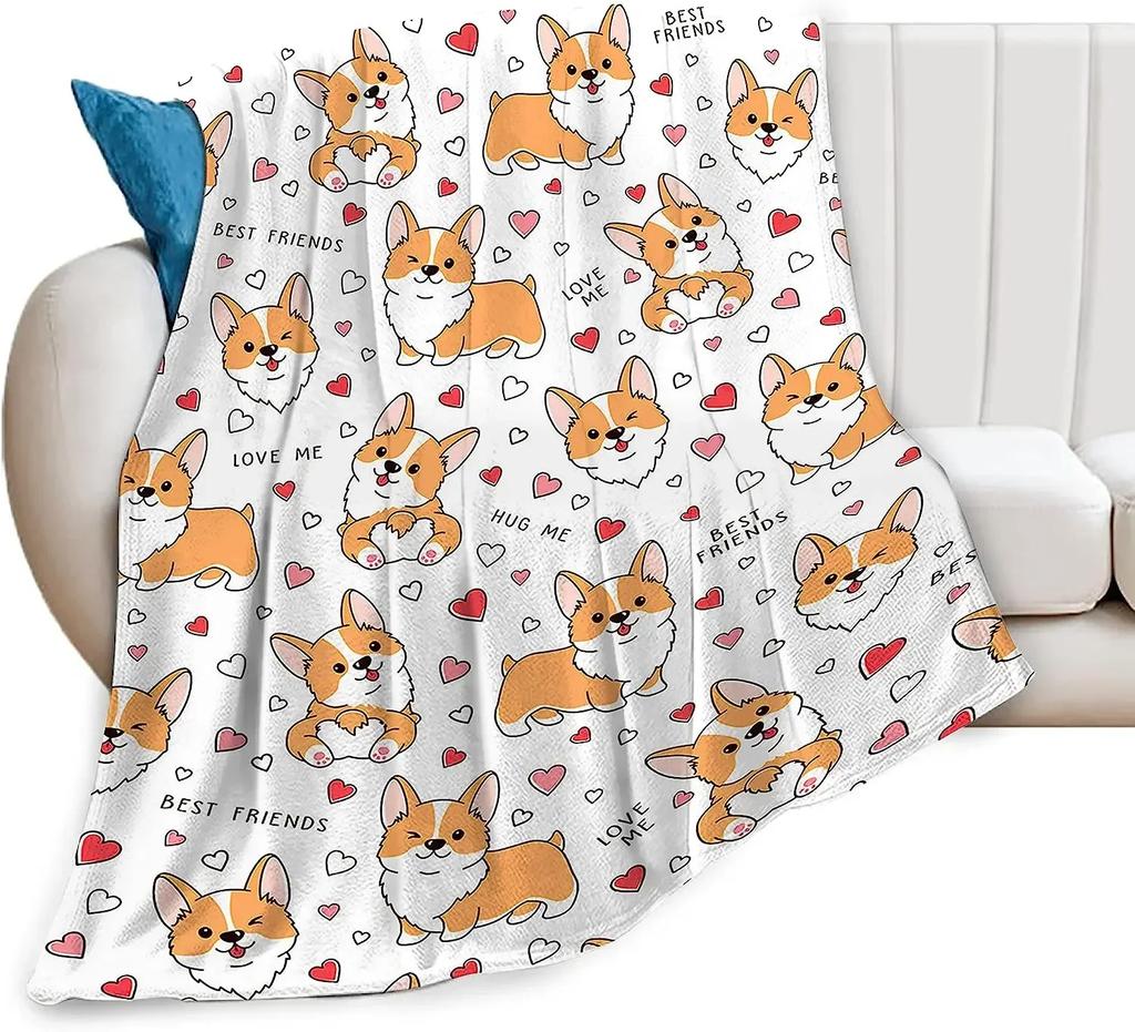 Corgi Decke Niedliches Haustier Hund Corgi Überwurfdecken Superweicher Flanell Gemütliches Cartoon-Muster Tiere Decke Warm Leicht
