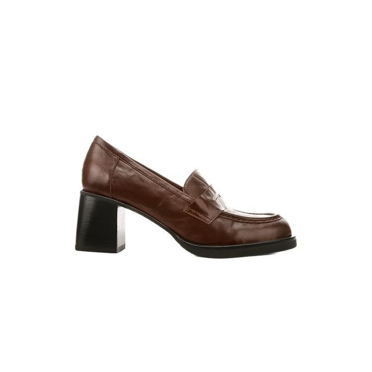 Su Yinyin same style~ retro round head thick heel one pedal lazy loafer single shoes women's versatile height increase jk small leather shoes