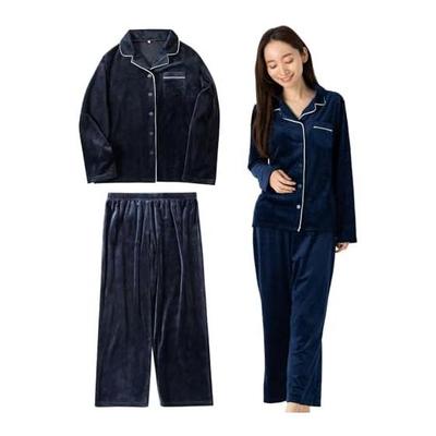 [Duerfusa] Women's Pajamas [Smooth To the Touch] Winter Room Wear Top and Bottom No Pilling Elegant Look Stretch Velor Smooth Loungewear Long Sleeve