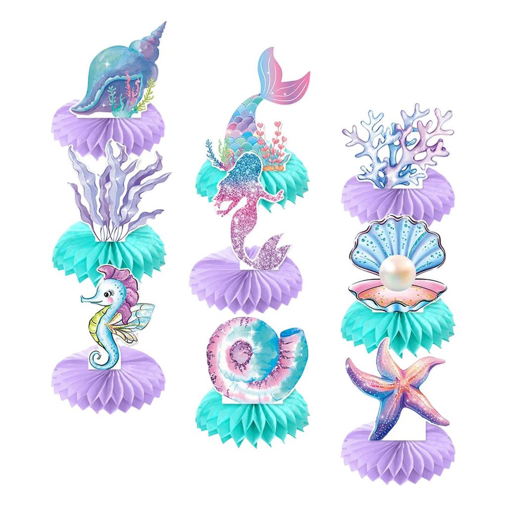 Mermaid Honeycomb Centerpieces,Mermaid Themed Birthday Party Decorations Cartoon under The