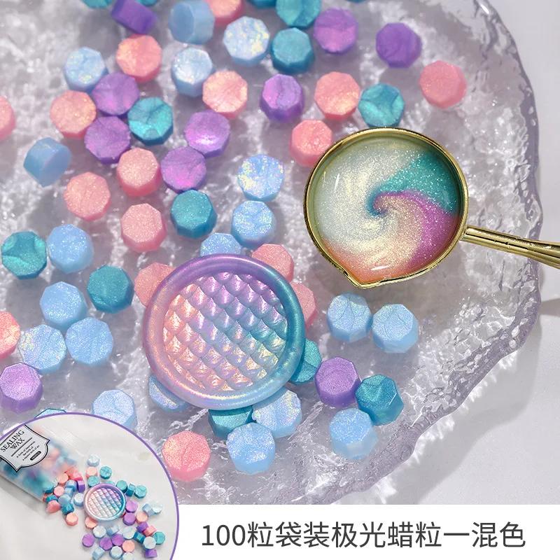 100 ks Aurorových pečetních voskových částic Osmihranný zlatý voskový materiál Nástroj pro DIY přání a scrapbooking