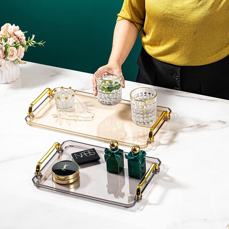 Rectangular Plastic Serving Tray with Gold Handles