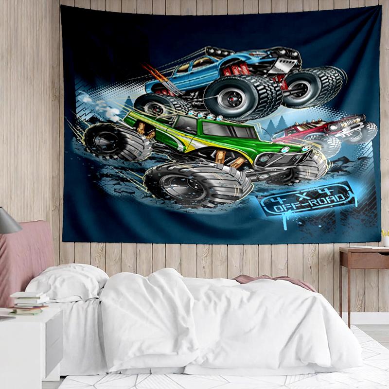 Truck Print Tapestry, Backdrop, Easy Setup, Ideal for Bedroom, Office & Living Room, with Aesthetic Wall Hanging Decor.