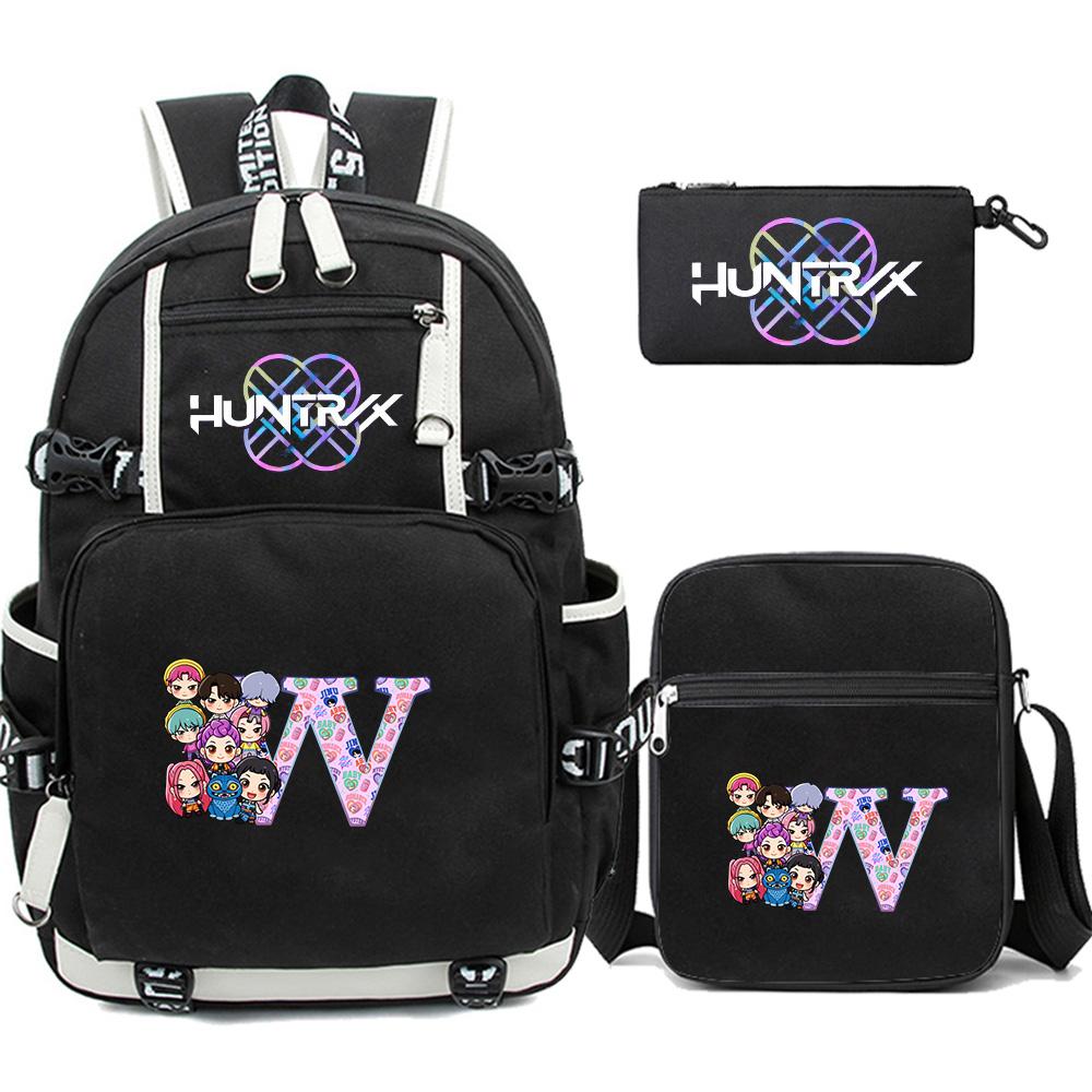 3Pcs/set 26 English Letter K-pop Printed Backpack with Pengcil Case Shoulder Bag for Teenager Girl Boy Bookbag Large Capacity Waterproof Travel Bag