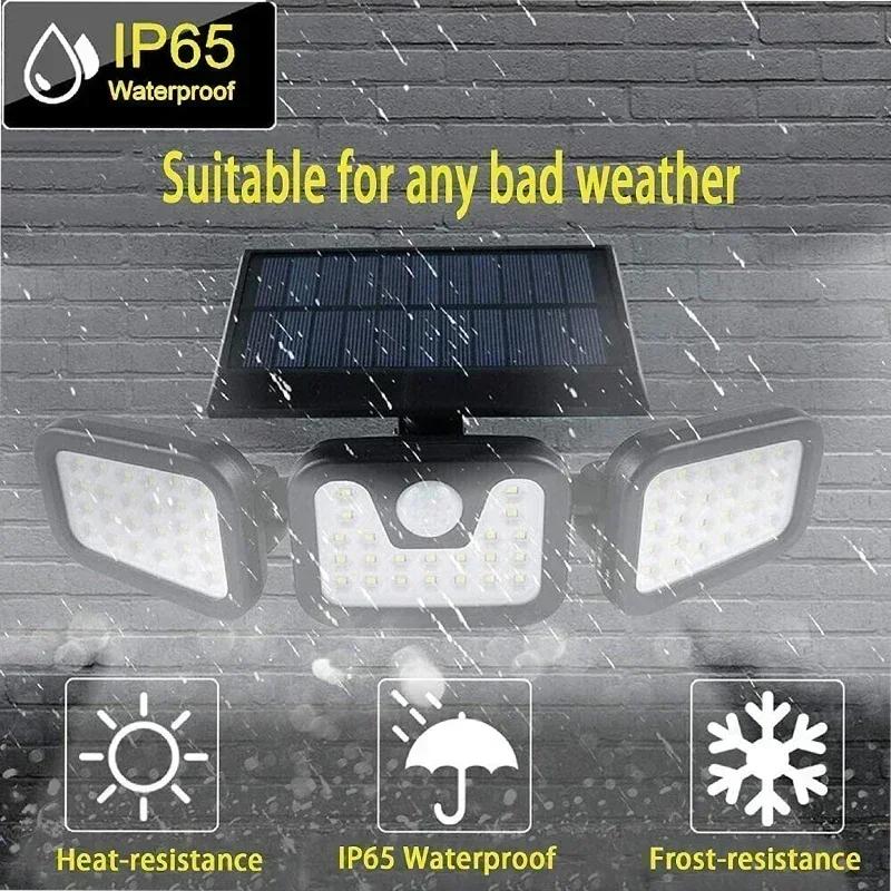 3 Adjustable Head Solar PIR Motion Sensor Security Lights 74 LED Waterproof Lamp