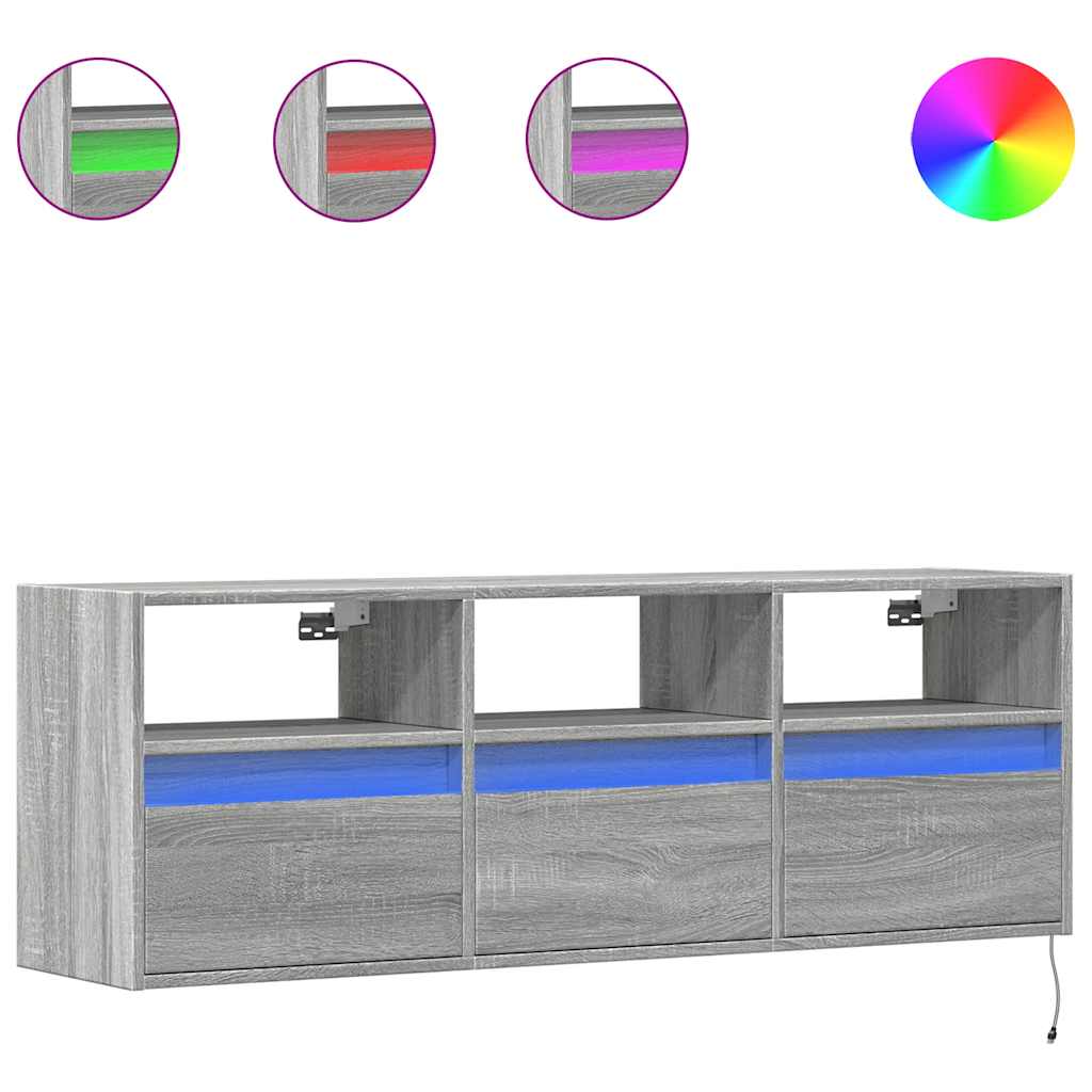 TV Wall Cabinet with LED Lighting Gray Sonoma 130 x 31 x 45 cm