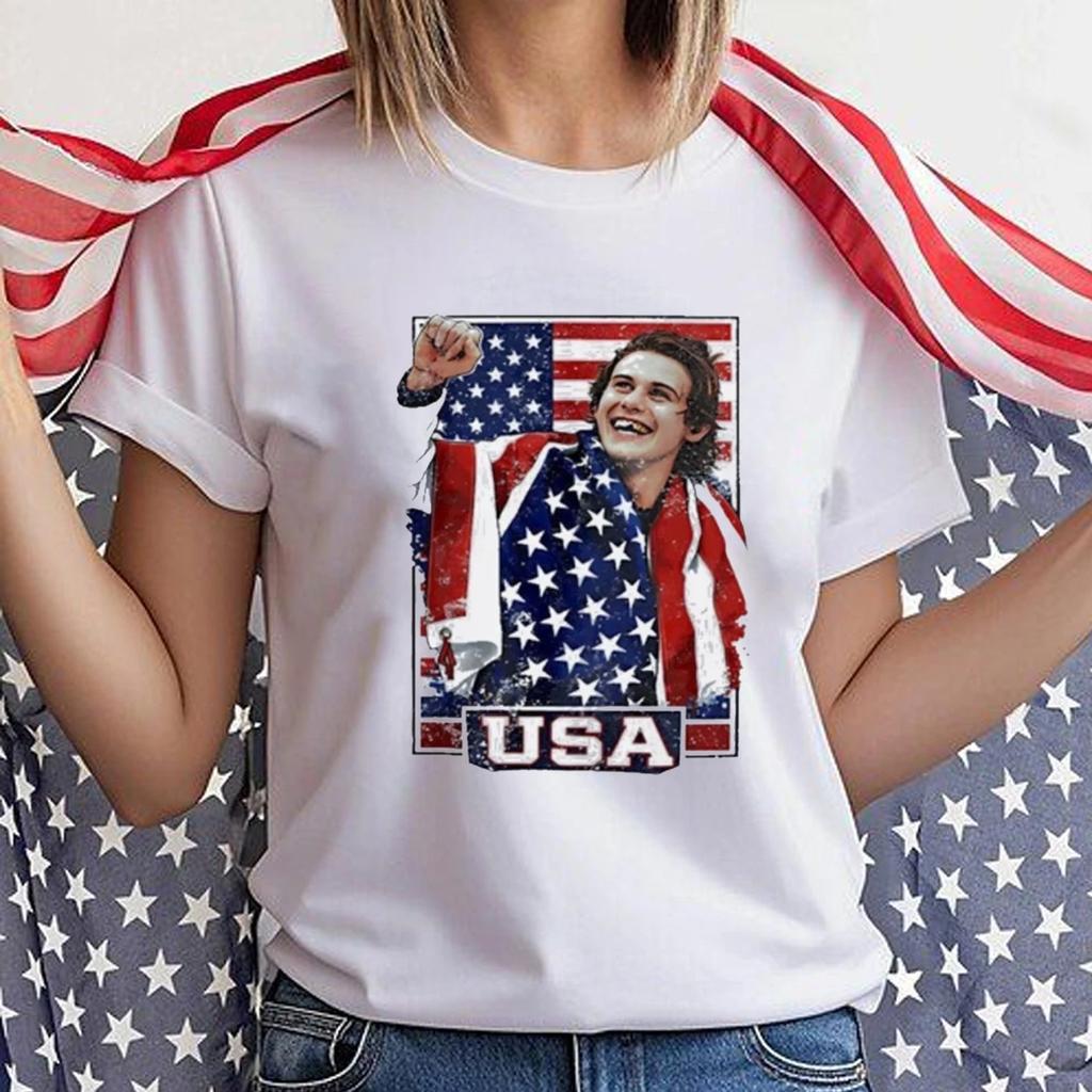 Retro Jack Hughes Team USA Shirt, Jack Hughes US IJshockey Speler T-shirt, VS Winnaar