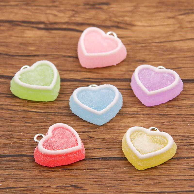 Multicolor 17x18mm Resin Heart Pendant for DIY Jewelry & Keychains