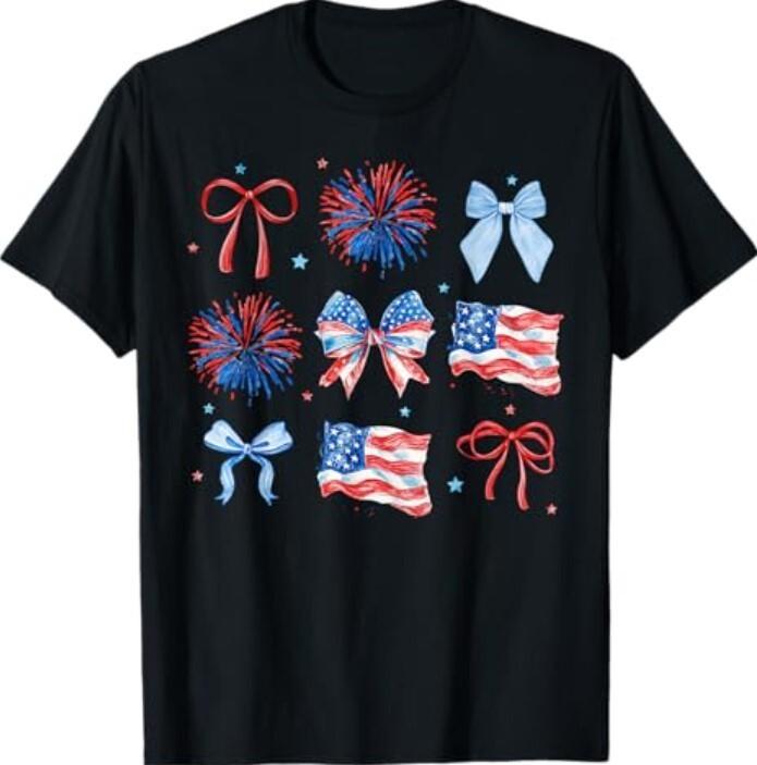 Girls USA Flag Fireworks Bows Patriotic 4th of July Coquette T-Shirt Unisex T-Shirt XXXXL